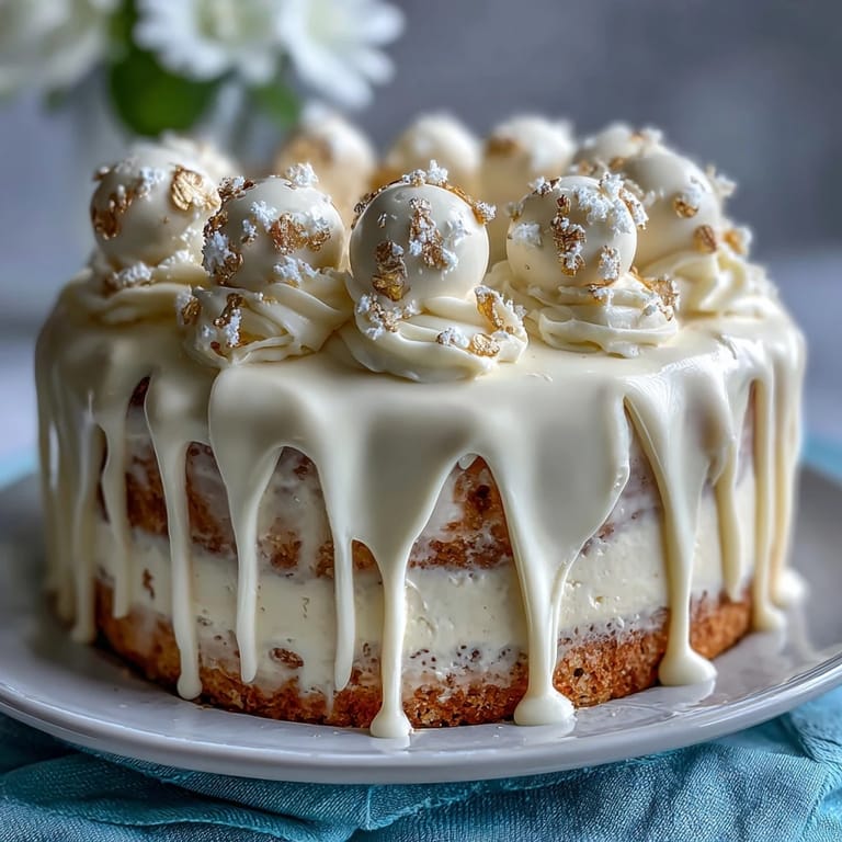Elegant graduation cake featuring white chocolate buttercream, dramatic drip, and edible gold balloon decorations for a stunning centerpiece.