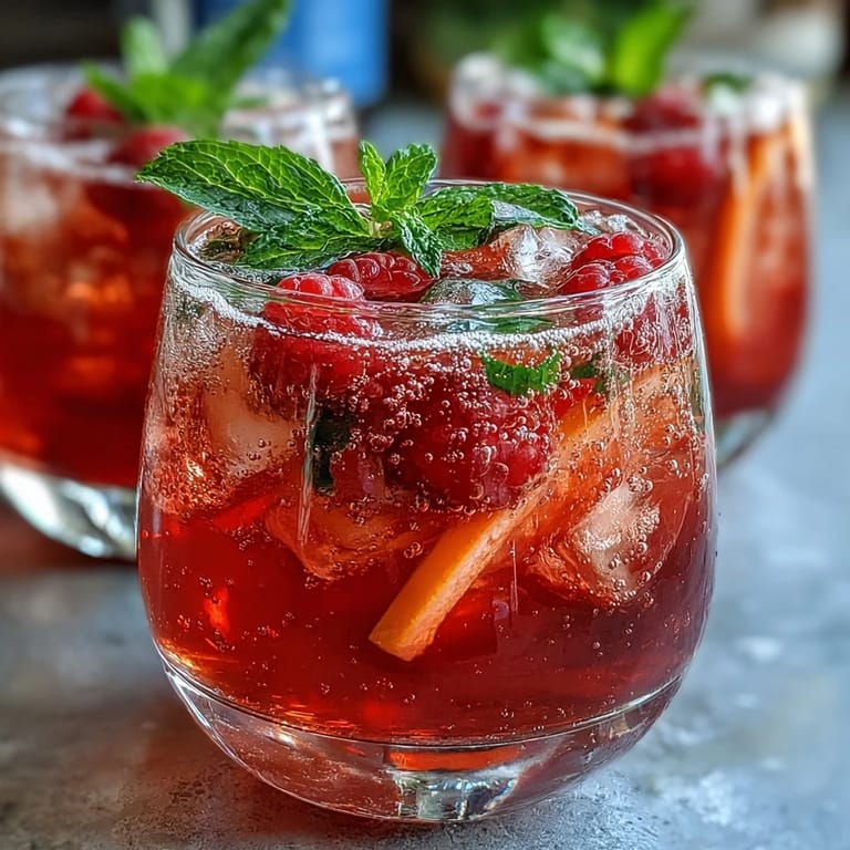 Bright raspberry lemon spritz mocktail served with lemon slices and mint, perfect for summer sipping.
