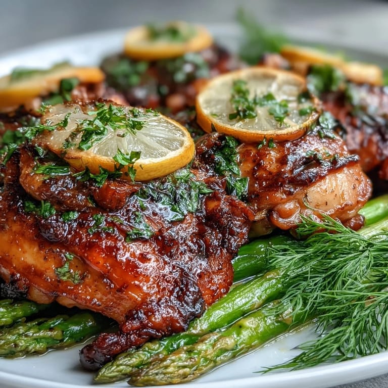 Tender asparagus surrounds golden chicken in this easy one-pan meal.
