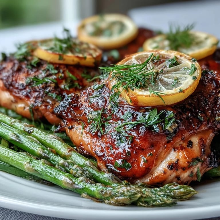 Bright, fresh One-Pan Lemon Herb Chicken and Asparagus ready to serve.
