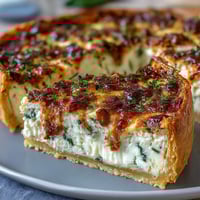 Vibrant quiche with tender asparagus spears and melted Brie, baked in a golden crust for a festive brunch centerpiece.