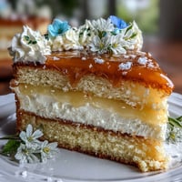 Mother's Day Lemon Curd Layer Cake, adorned with vibrant edible flowers for a festive touch.