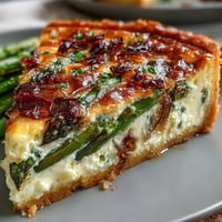 Spring Asparagus Quiche with Gruyère and caramelized shallots in a flaky crust, golden and aromatic, ready for brunch or lunch.  