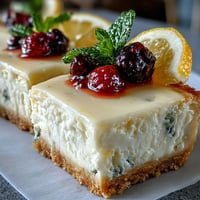 Skyr Lemon Cheesecake Bars: creamy tangy bars with graham crust, topped with berries.